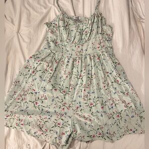 Ci Sono Light Green Floral Smocked Romper